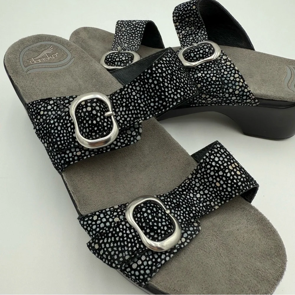 Dansko Leather Sophie Dual Strap Strappy Slip On Clog‎ Sandals Slides Shoes 7.5